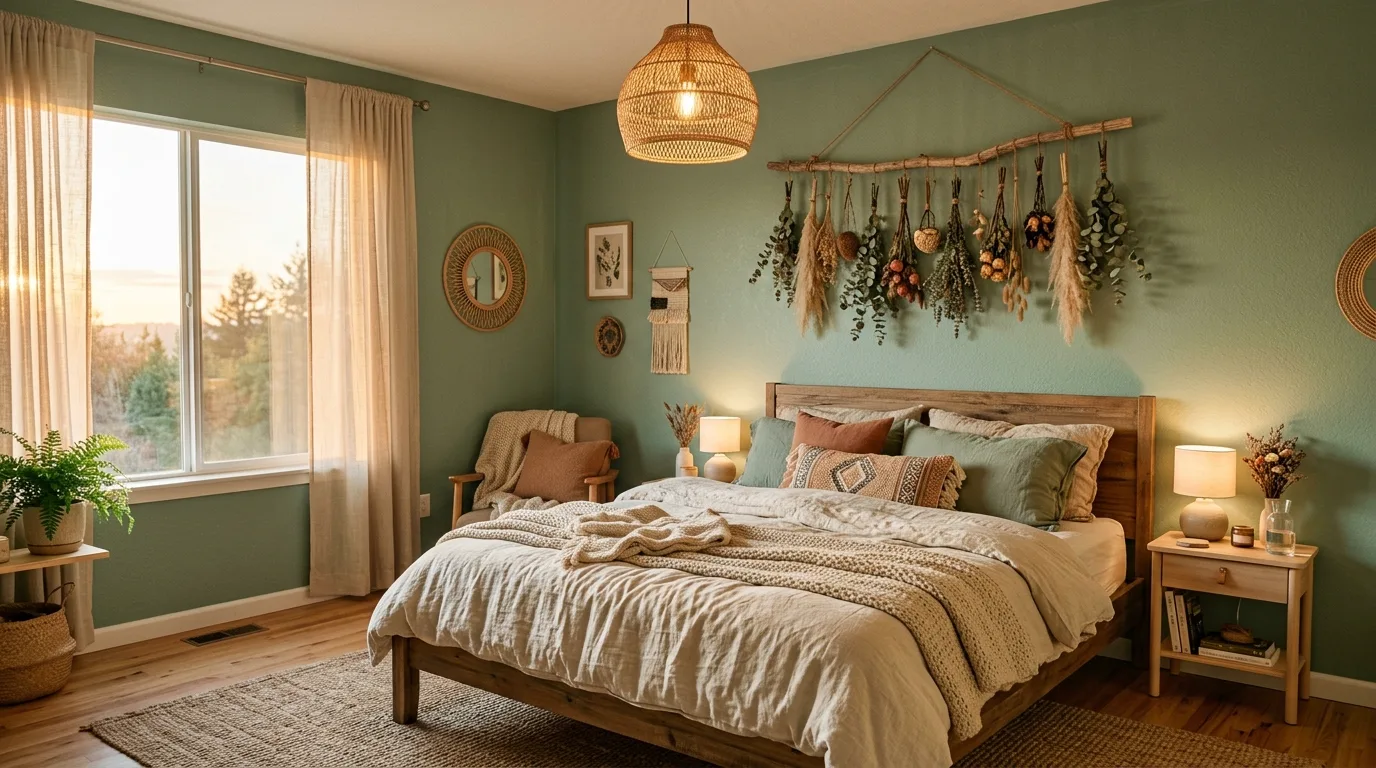 13 Calming Sage Green Boho Bedroom Ideas You'll Love idea 13