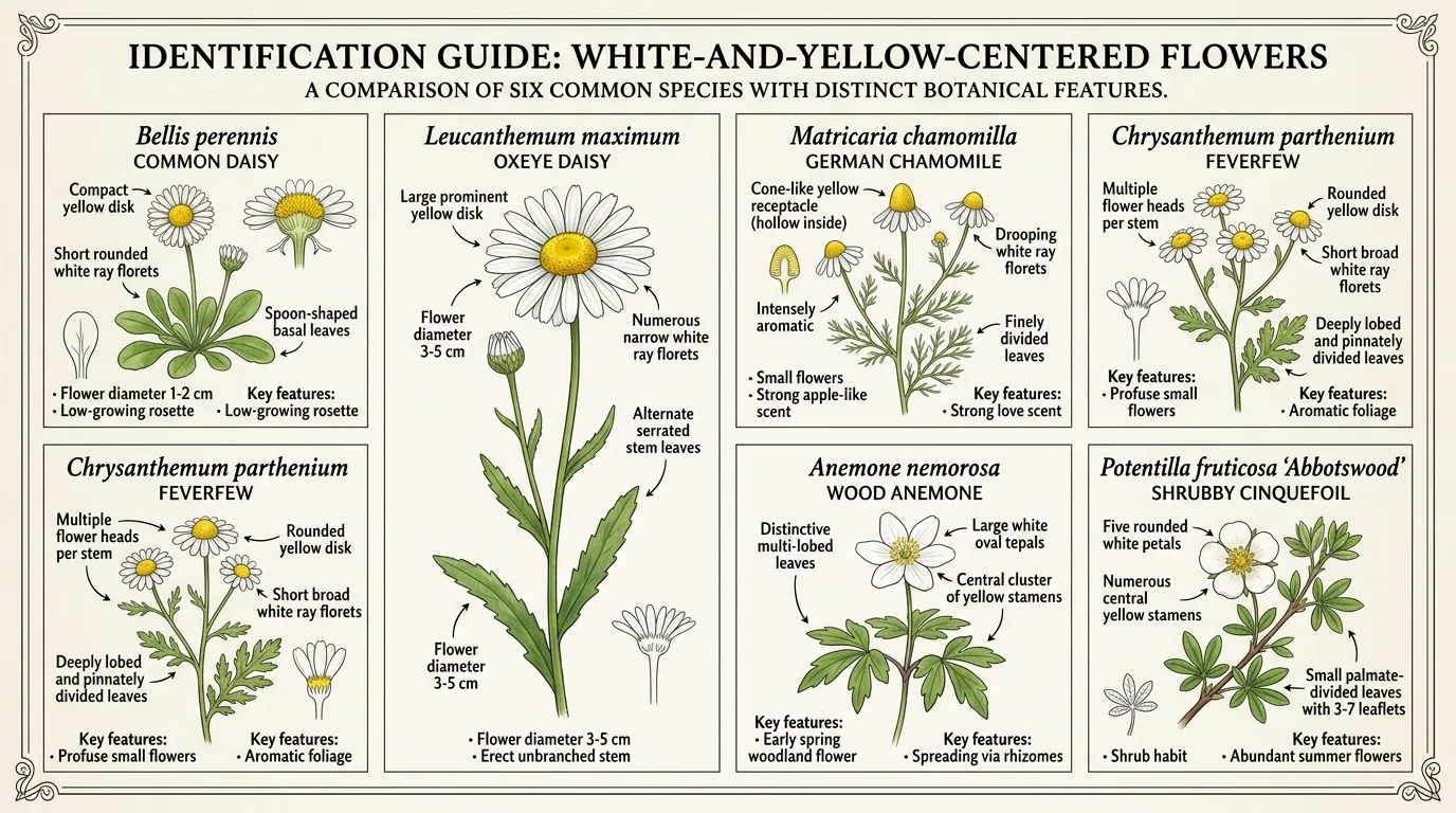 11 Cheerful White Flowers with Yellow Center Identification idea 10