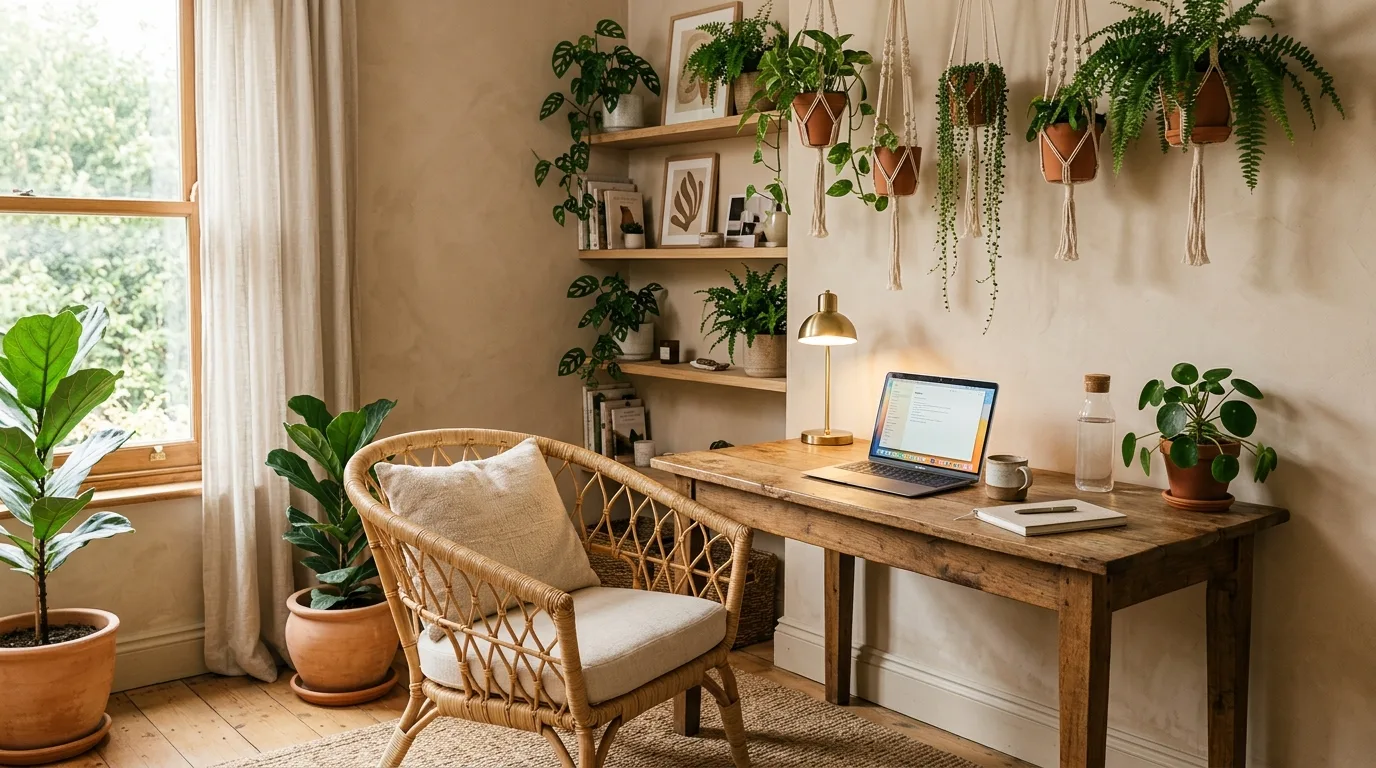 13 Earthy Home Office Ideas with Plants for a Calm Workspace idea 2