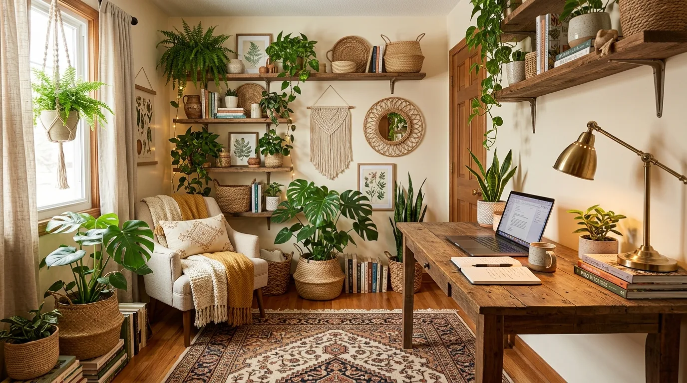 13 Earthy Home Office Ideas with Plants for a Calm Workspace idea 7