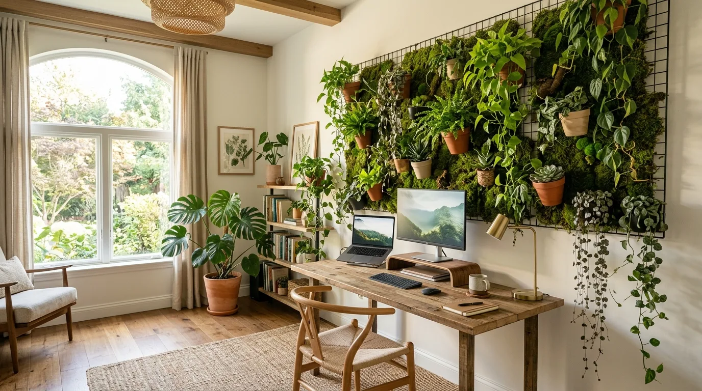 13 Earthy Home Office Ideas with Plants for a Calm Workspace idea 11