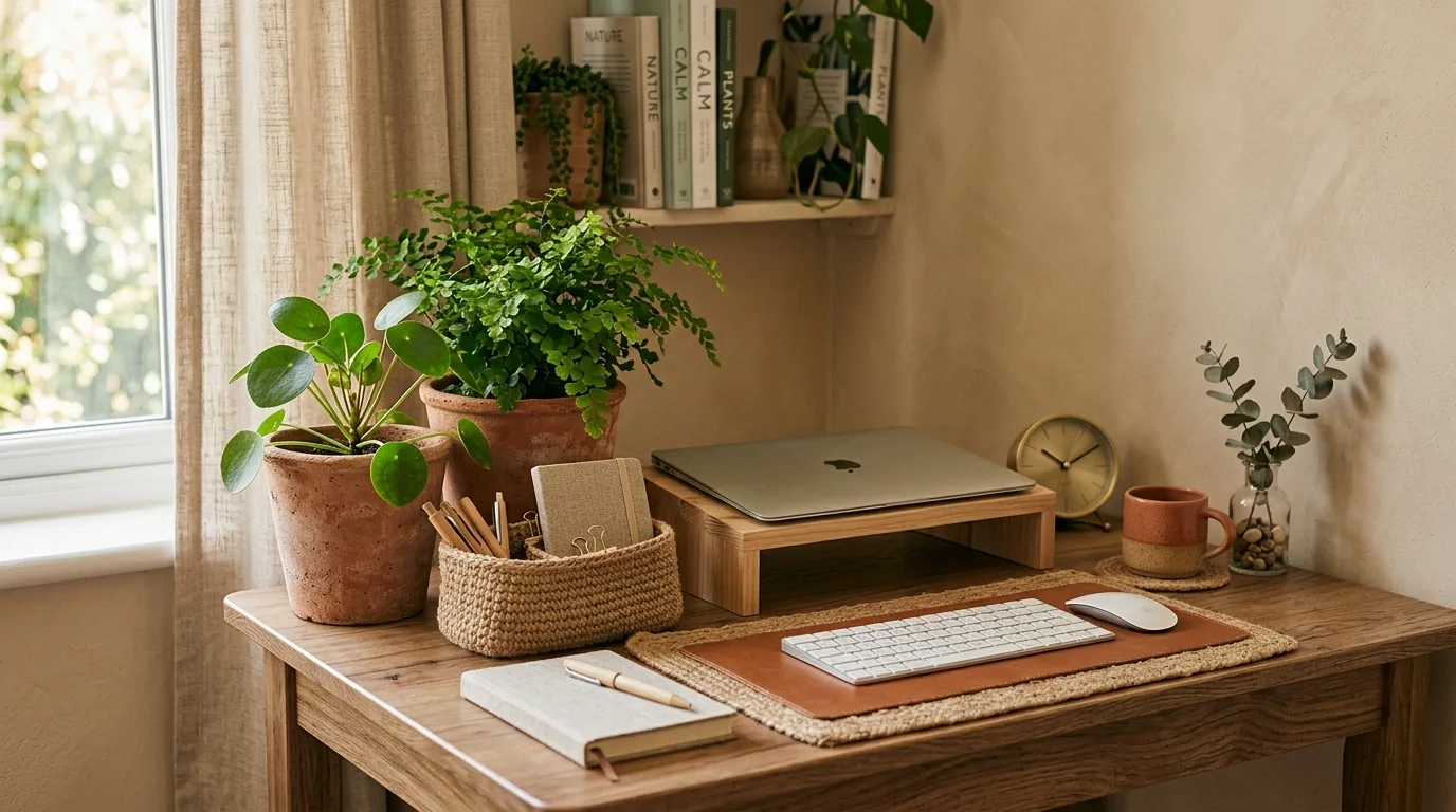 13 Earthy Home Office Ideas with Plants for a Calm Workspace idea 12