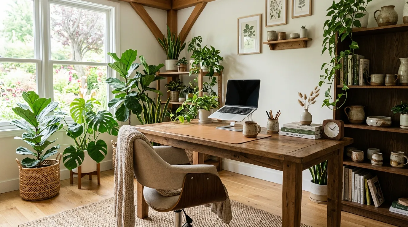 13 Earthy Home Office Ideas with Plants for a Calm Workspace idea 13