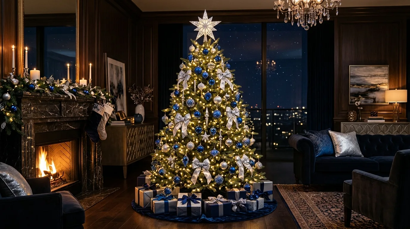 12 Elegant Blue and Silver Christmas Tree Ideas for Winter idea 5