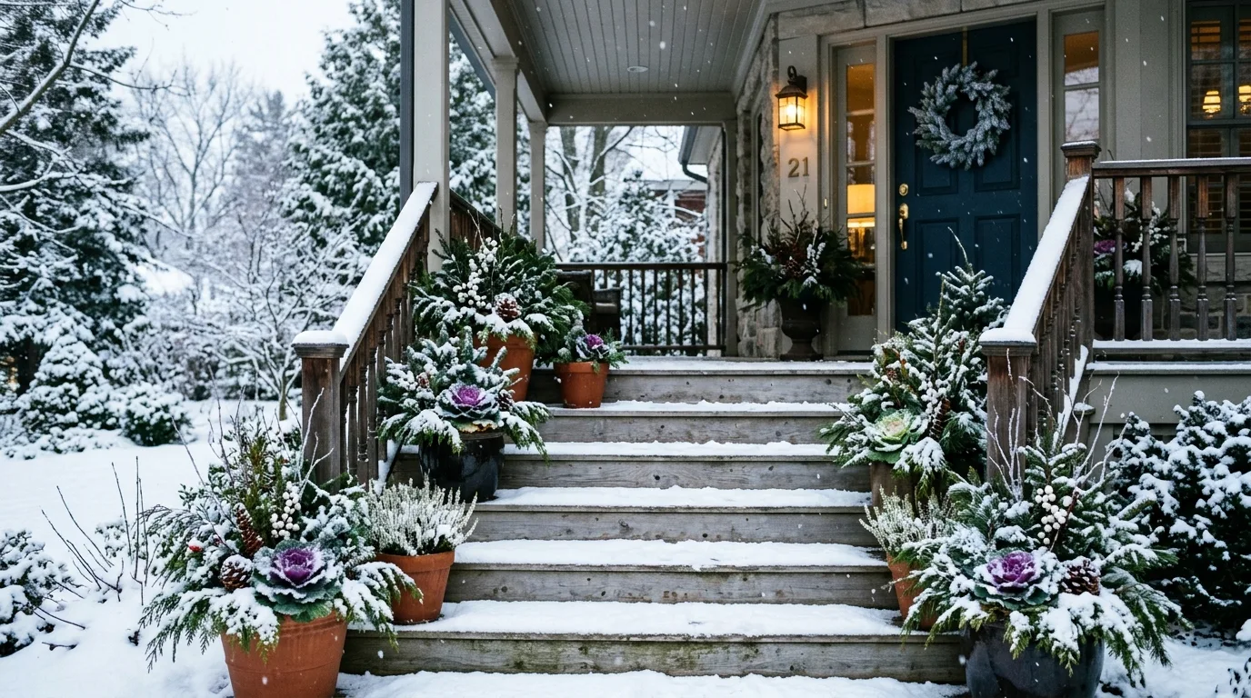 15 Gorgeous Winter Porch Pot Ideas for Cold Weather Curb Appeal idea 6