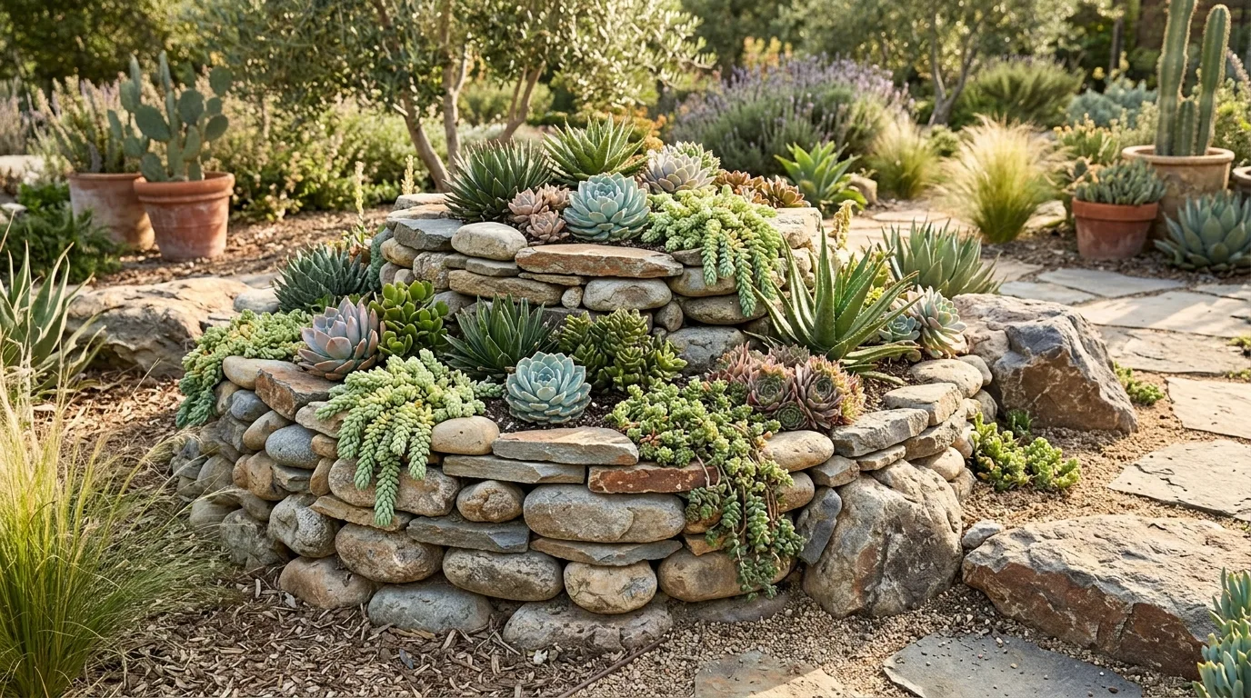 12 Naturalistic River Rock and Succulent Pairings for Serene Gardens idea 9