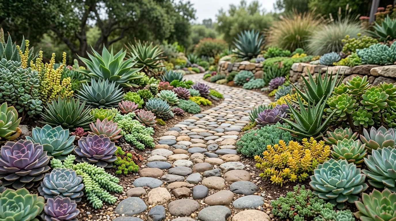 12 Naturalistic River Rock and Succulent Pairings for Serene Gardens idea 10