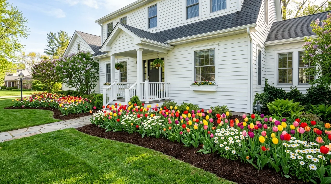 14 Pretty Front Yard Flower Beds Against the House Ideas