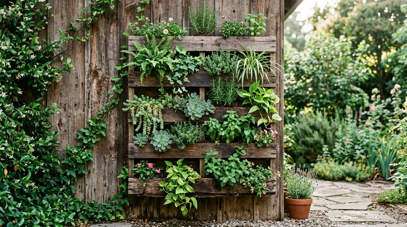 13 Rustic Wood Pallet Garden Ideas for Vertical Walls
