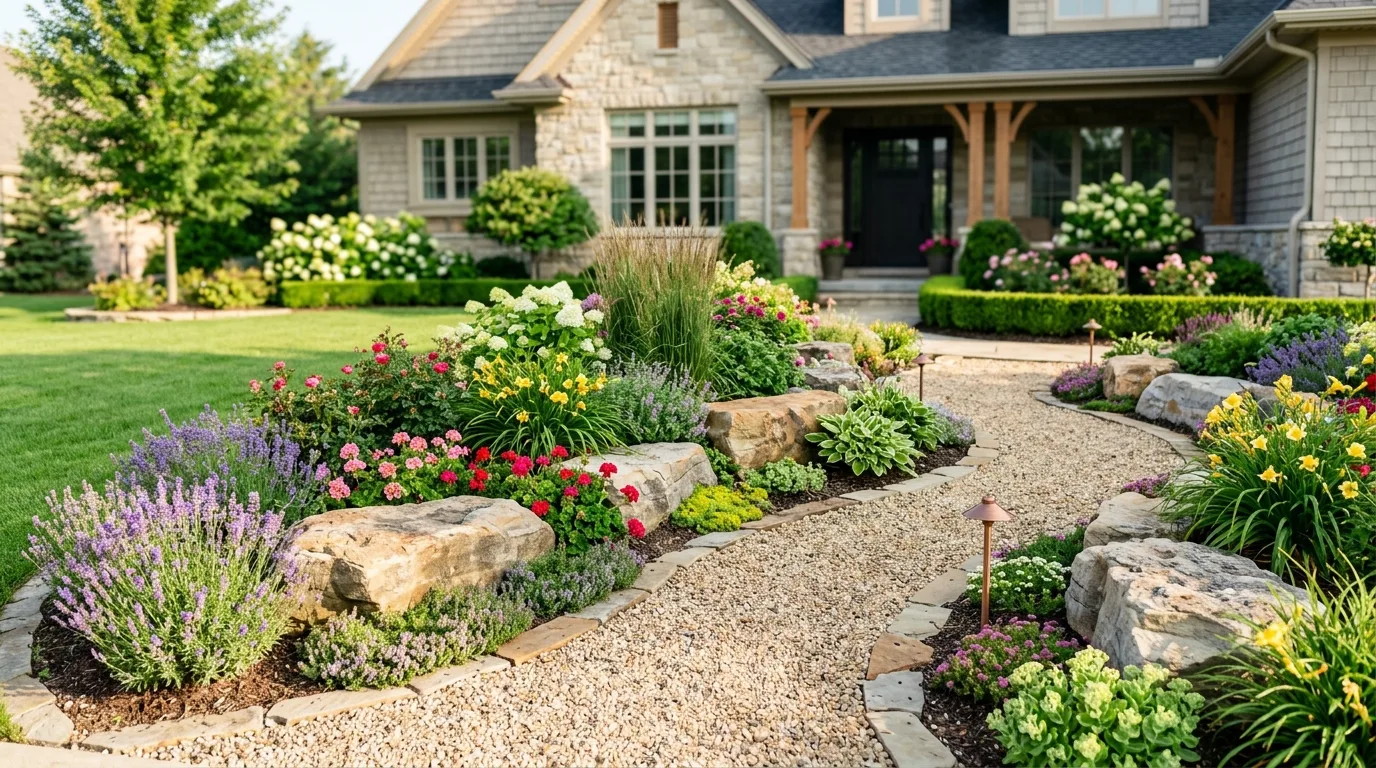 15 Stunning Front Yard Landscaping Ideas with Rocks and Stones
